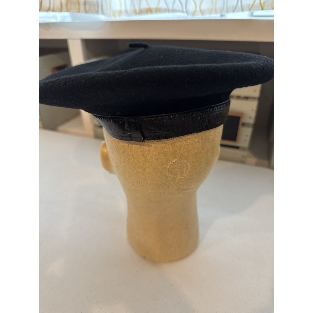 Vintage Elosegui Super Lujo Basque Beret Black Wool Felt Hat Spain Size 7 56cm - Picture 6 of 10